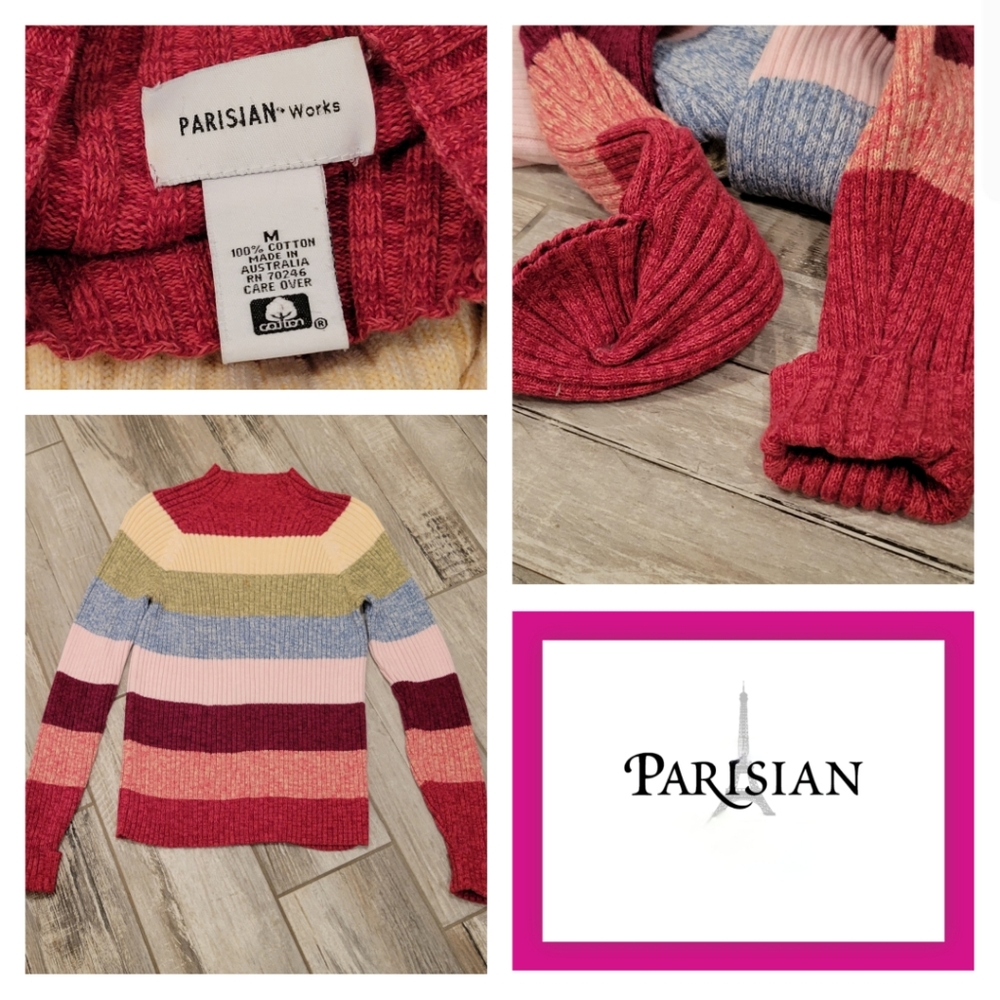 PARISIAN Striped Rib-Knit Crewneck Sweater in Multicolor